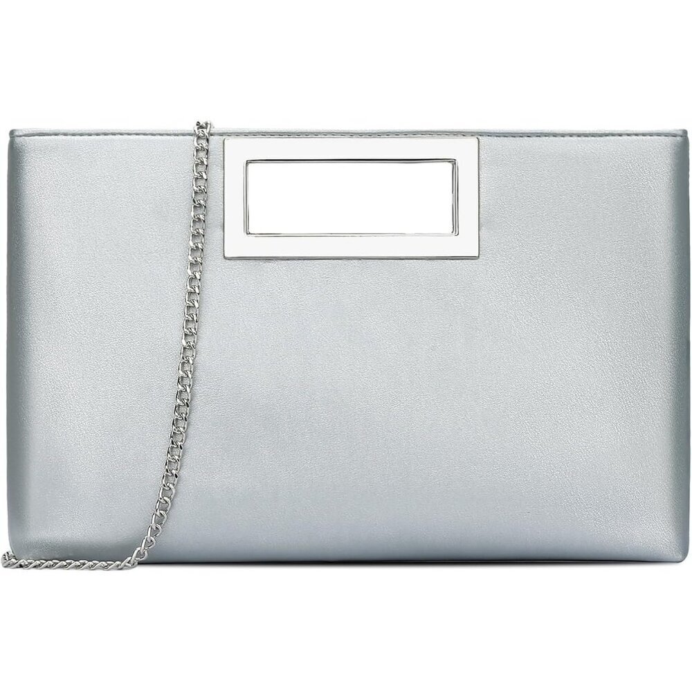Women’s Silver Leather Imported Magnetic Evening Purse Hand Bags